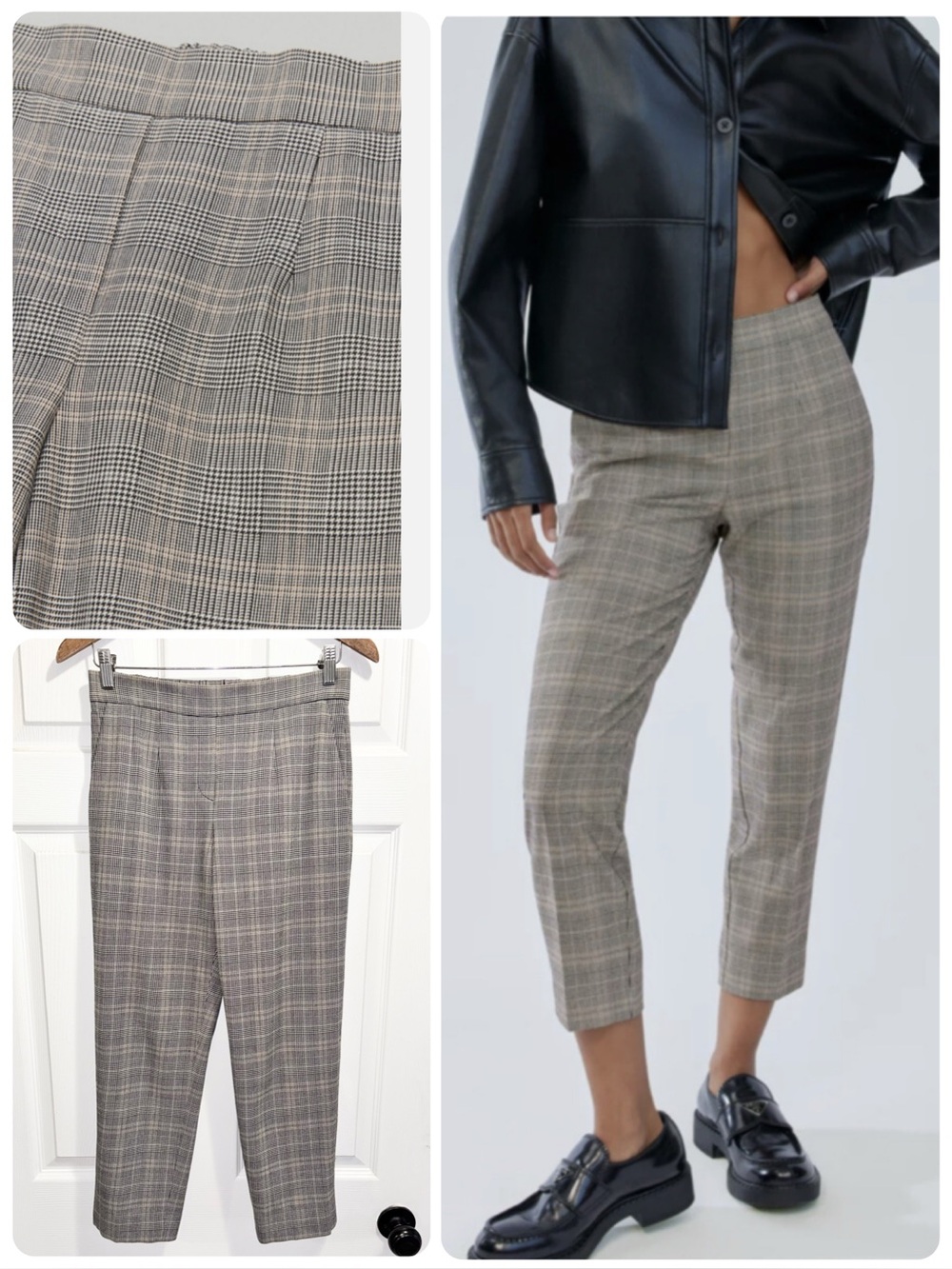 Aritzia Babaton Conan Pants Glen check Black Gray Plaid Pull On Trousers Size 4